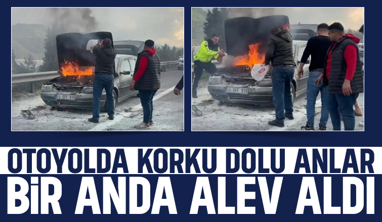 Otomobil alev aldı, söndürme tüpleri ile yetiştiler
