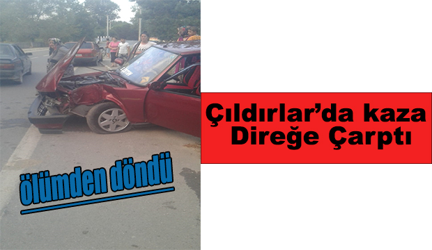 Otomobil direğe çarptı