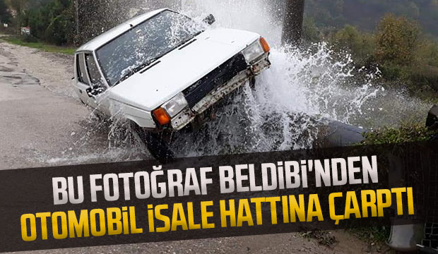 Otomobil isale hattına çarptı, su metrelerce yüksekliğe çıktı