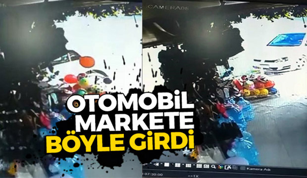 Otomobil markete böyle girdi