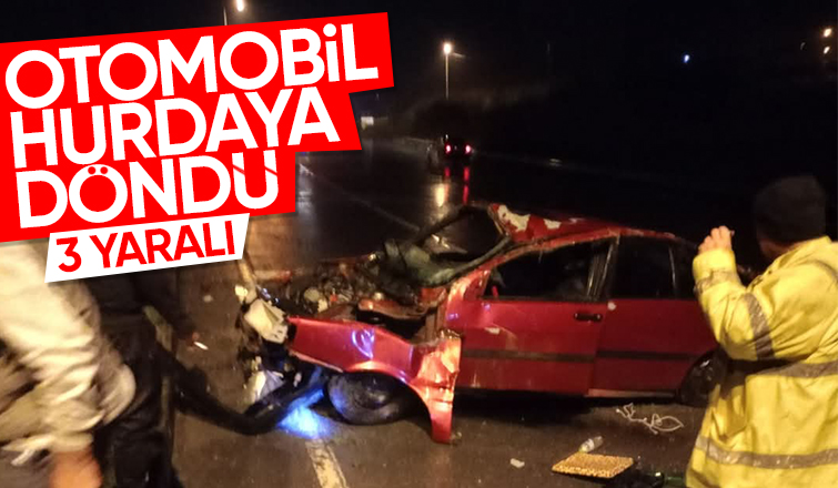 Otomobil refüje çarptı: 3 yaralı