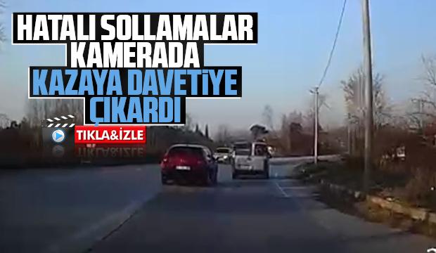 Otomobil sürücüsünün hatalı sollamaları kamerada