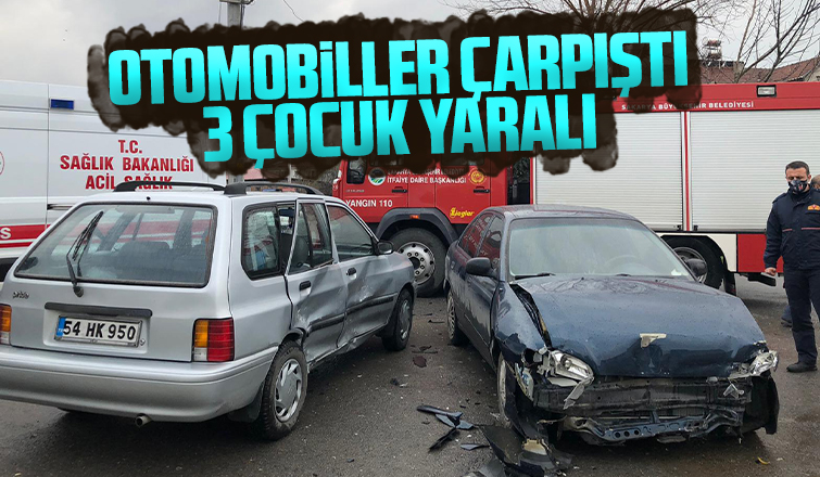Otomobiller çarpıştı 3 çocuk yaralı