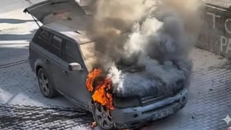 Panik anları; Otomobil alevler içinde kaldı