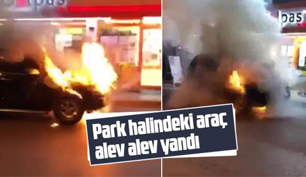 Park halindeki araç alev alev yandı