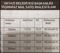 Akyazı Belediyesi 26 Adet Taşınmazı İçin İhale