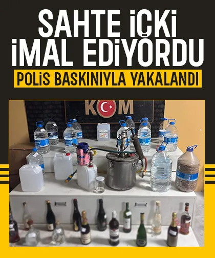 Sahte içki imalathanesine baskın kamerada