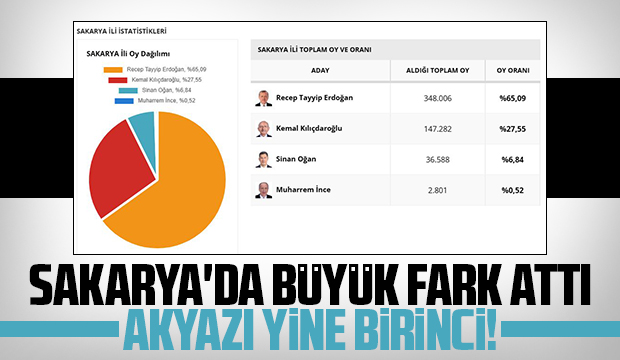 Sakarya'da Cumhurbaşkanı Erdoğan yüzde 65 ile ezip geçti