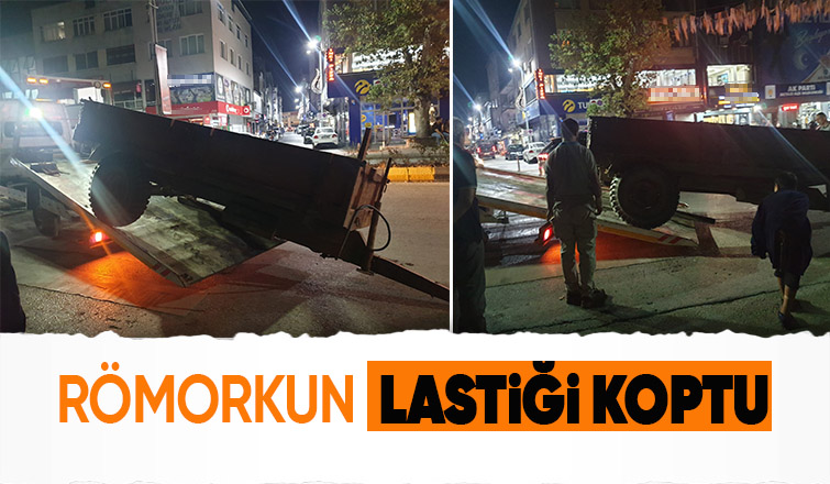 Seyir halindeki römorkun lastiği çıktı