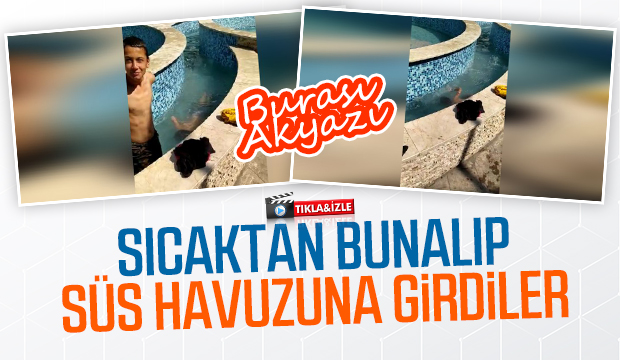 Sıcaktan bunalan çocuklar süs havuzuna girdi