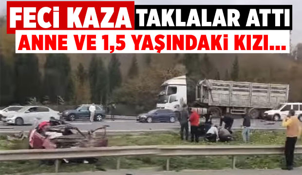 Taklalar atan otomobilde anne ve kızı yaralandı
