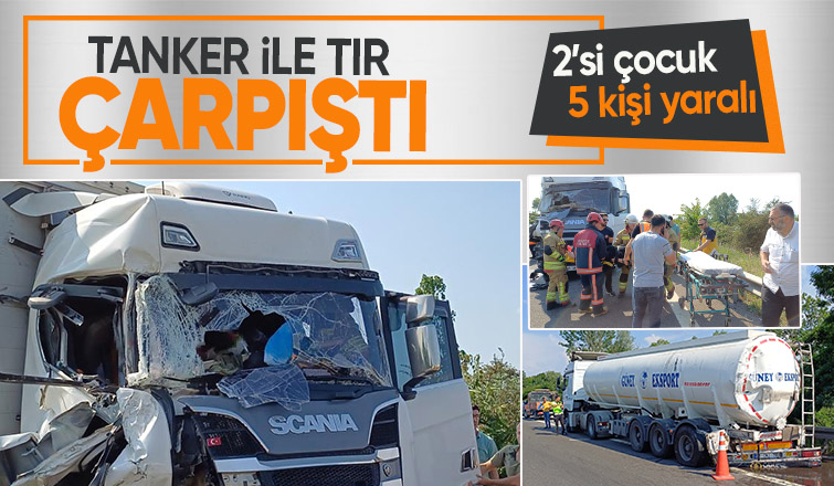 Tanker İle Tır Çarpıştı 5 Yaralı