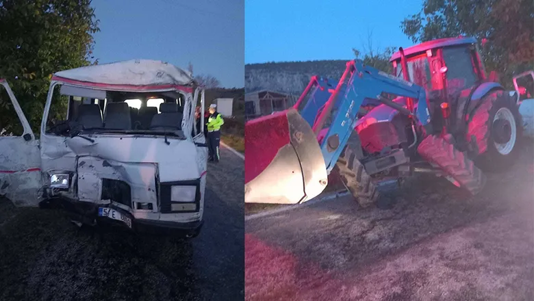 Tarla yolundan çıkan traktöre minibüs çarpıştı; 3 yaralı