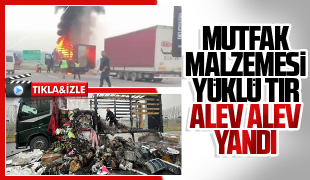 Tır alevlere teslim oldu, taşıdığı yükler küle döndü