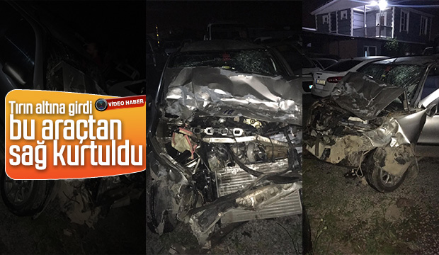 Tırın altına girdi bu araçtan  sağ kurtuldu