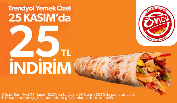 Trendyol Yemek Özel 25 kasım'da 25 TL indirim sizleri bekliyor