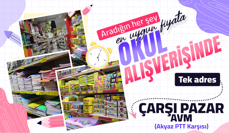 Tüm kırtasiye ürünleri Çarşı Pazar'da