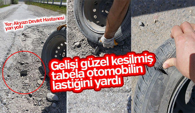 Üstten Gelişi Güzel Kesilmiş Tabela Otomobile Zarar Verdi