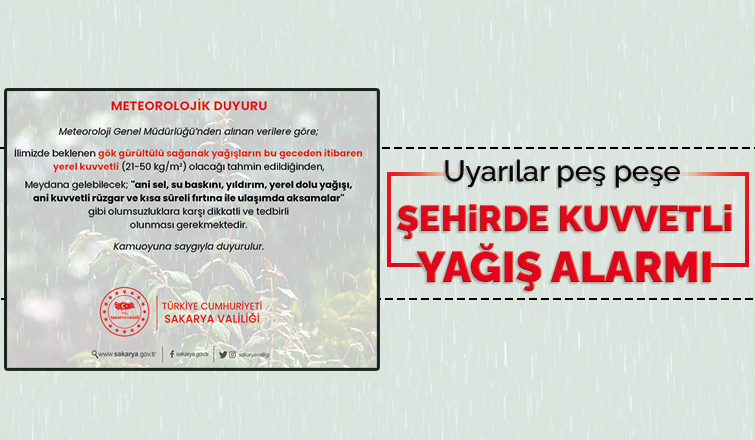 Valilikten kuvvetli yağış uyarısı