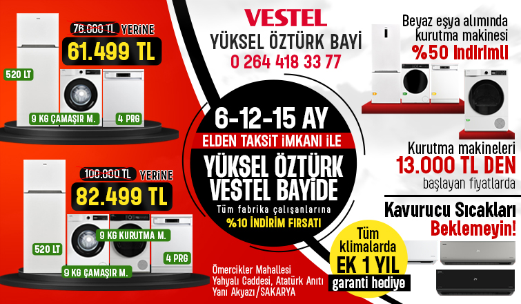 Vestel Yüksel Öztürk Bayi ile Kaliteli ve Güvenilir Beyaz Eşya Alışverişi!