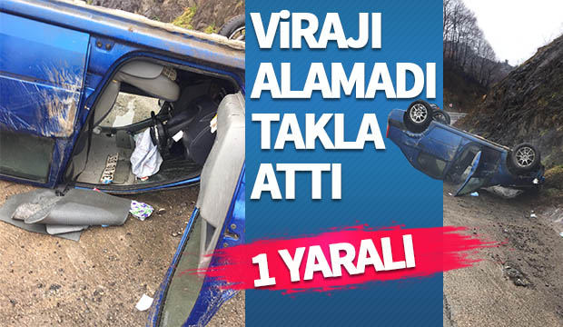 Virajı alamadı takla attı