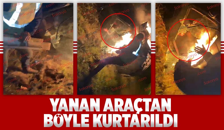 Yanan araçtan son anda kurtarıldı