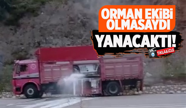Yanan iş makinesine orman işletme ekibi müdahale etti