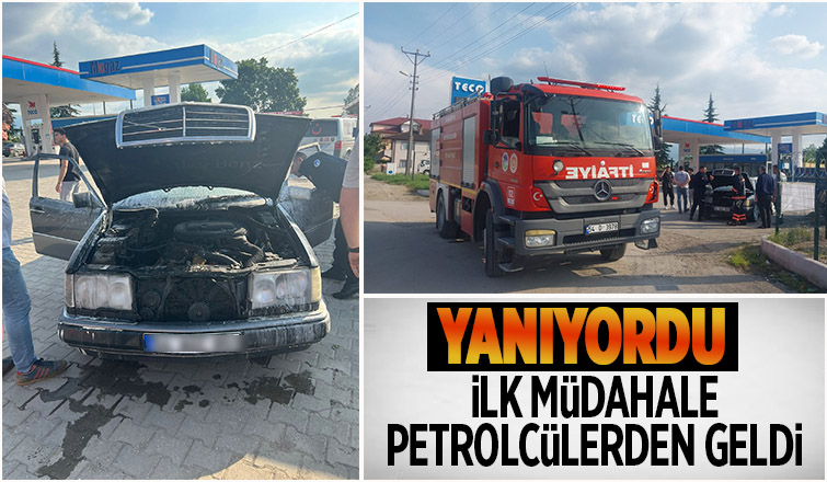 Yanan otomobile ilk müdahale petrolcülerden