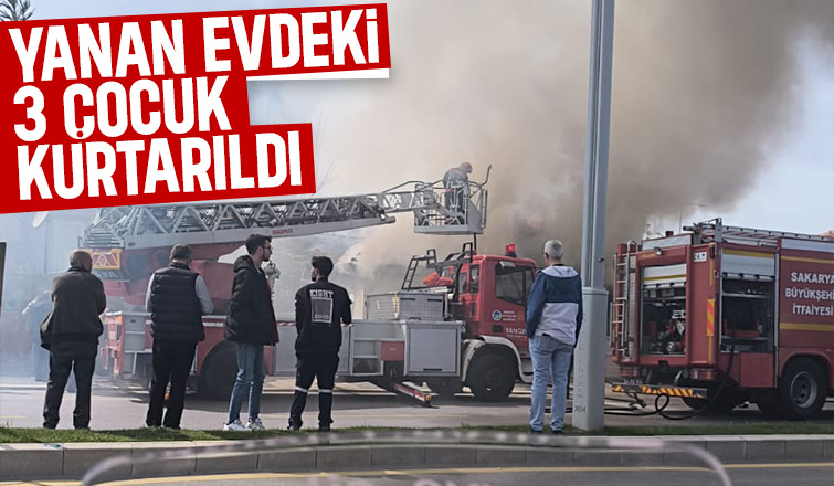 Yangında evdeki 3 çocuk kurtarıldı