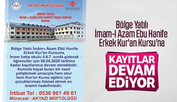 Yatılı Kuran Kursuna kayıtlar devam ediyor