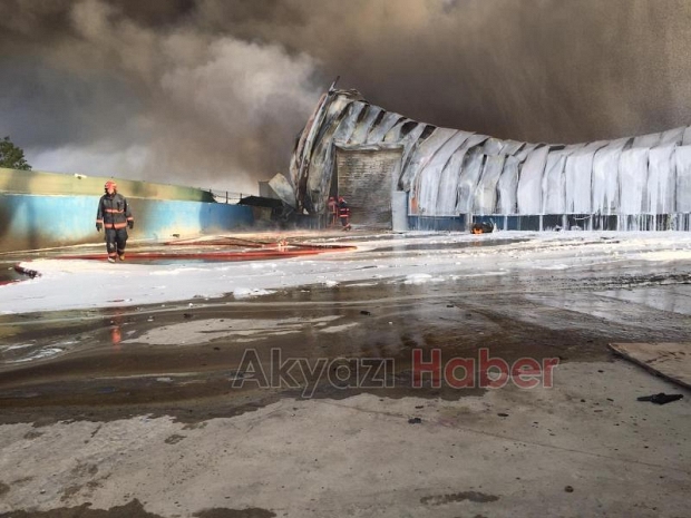 Hendek'te fabrika alev alev yandı