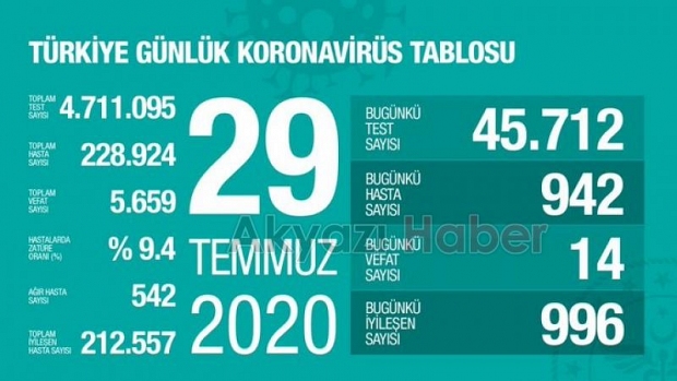 29 Temmuz korona verileri