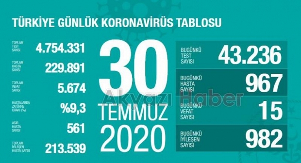 30 Temmuz korona verileri