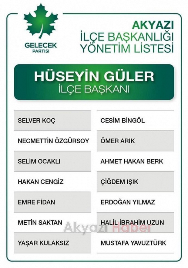 Gelecek Partisi Akyazı'da Güler yeniden başkan