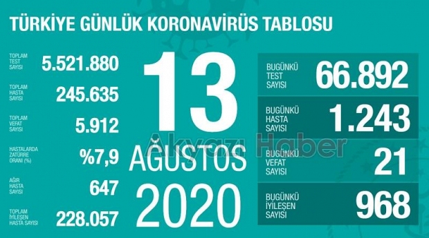 14 Ağustos korona verileri