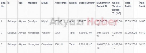 Akyazı Belediyesi 3 taşınmazı satışa çıkardı