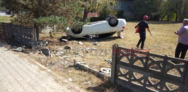 Virajı alamayıp takla attı