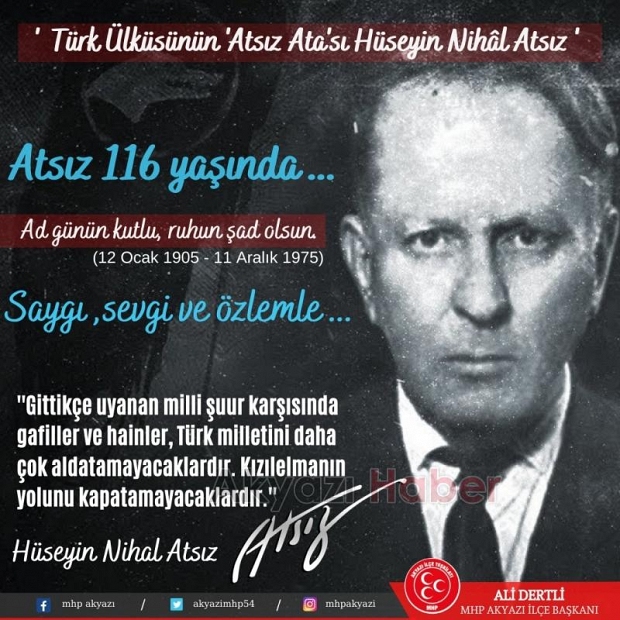 Dertli'den Hüseyin Nihal Atsız'ı anma mesajı
