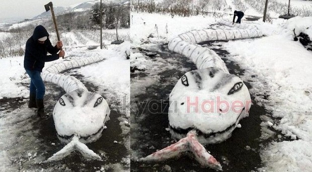 Şehirden kardan adam fotoğrafları