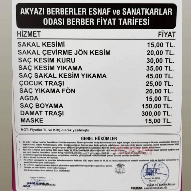 Akyazı'da traş zamlandı