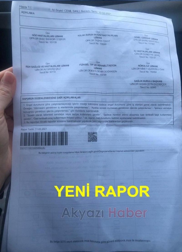Akyazılı ailenin engelli raporu isyanı