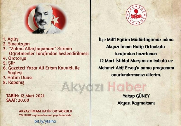 Mehmet Akif Ersoy'u anma programı youtube üzerinden yapılacak