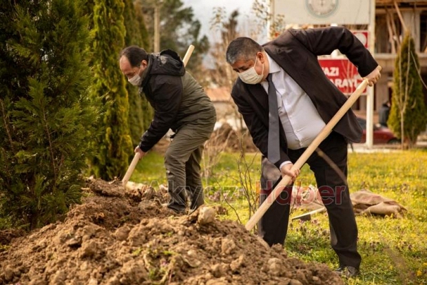 Akyazı'da hakim ve savcılar adliye bahçesine fidan dikti