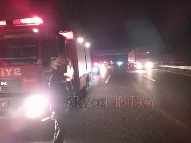 Lastiği patlayan tırın dorsesi alev aldı