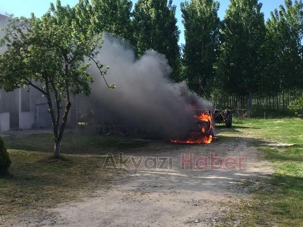 Evin bahçesinde alev alev yandı