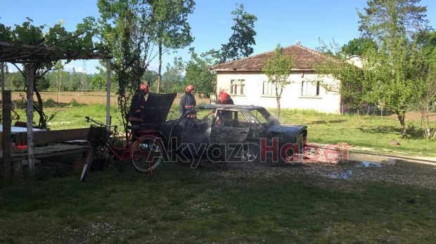 Evin bahçesinde alev alev yandı