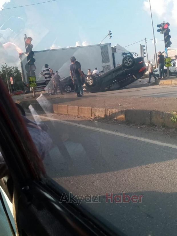 Ormanköy Kavşağı'nda kaza; Ters döndü