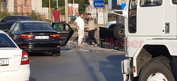 Ormanköy Kavşağı'nda kaza; Ters döndü