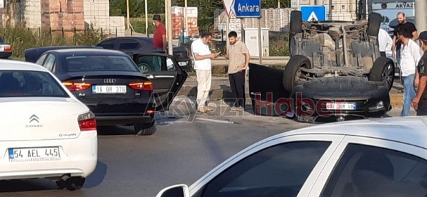 Ormanköy Kavşağı'nda kaza; Ters döndü