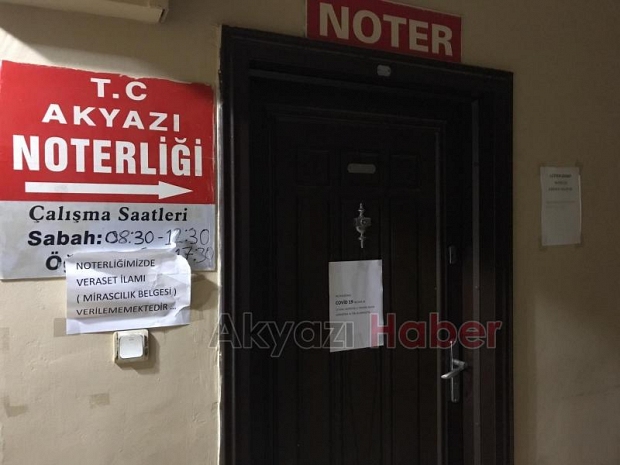 Çalışanda korona çıktı Akyazı noter 15 günlüğüne kapatıldı